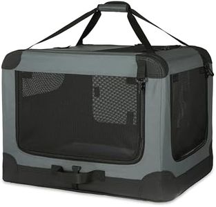Amazon Basics Portable Dog Crate Pet Carrier 4-Door Soft Folding Cat Carrier Large, 36L x 24W x 24H inches, Grey
