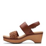 Clarks Women's Seannah Step Wedge Sandal, Tan Leather, 8