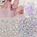 2 Jars Heart Nail Art Charms, Mixed Size Crystal Jewelry 3D Shiny Aurora Love Hearts Nails Gems Rhinestones for Women Valentine's Day Acrylic Nail Decoration Supplies, Craft DIY Accessories