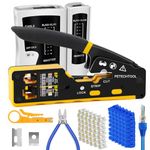 PETECHTOOL RJ45 Crimp Tool Kit Cat6 Crimping Tool for RJ45 Pass Through Connectors & RJ11/RJ12 Ends with Ethernet Tester, 50Pcs Cat6 Connectors, Wire Cutter, 50Pcs RJ45 Covers, Mini Stripper