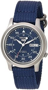 Men's SNK807 SEIKO 5 Automatic Stainless Steel Watch with Blue Canvas Band, Blue/Silver, 37 mm, 腕時計