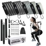 M MOACC Pilates Bar Set with 5 Latex Resistance Bands 10/20/30/40/50lbs, Pilates Bar Kit, Exercise Bands Resistance, 3 Section Pilates Bar Portable Home Workout Fitness Equipment
