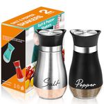 Salt and Pepper Shakers Set - 120ml with Clear Glass Bottom Salt Pepper Shaker, with Stainless Steel Lid Salt Shaker, Refillable Spice Dispenser for Home Kitchen Cooking Camping BBQ - BlackSilver