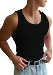 OYOANGLE Men's Rib Knit Scoop Neck Sleeveless Tank Top Basic Solid Fitted Vest Tops Muscle Undershirts Black Small