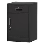 JINGUR Metal Storage Cabinet with Locking Door and Drawer, Lockable Drawer Chest with Adjustable Shelf for Home Office Bedroom Living Room (Black)