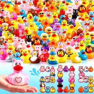 Rubber Ducks, Random Assortment Ducks Bulk for Jeeps Ducking, 2" Mini Rubber Duckies for Baby Toddler Bath Toys, Kids Pool Toys Birthday Gifts Party Favors (Pack of 205)