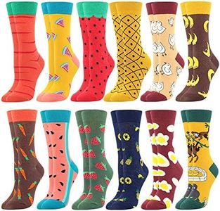 BONANGEL Chaussettes pour Femmes Lot en Coton, Chaussettes Fantaisie, Chaussettes Animaux, Chaussettes Aliments, Imprimé Chaussettes,Chaussettes pour Filles, Cadeau (12pairs-Fruits)