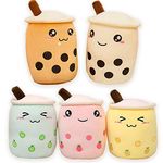 AMOZO Cute Cartoon Boba Milk Tea Soft Plush Doll, Giant Boba Bubble Plushie Stuffed Tea Cup Pillow Gift Toys(Yellow,24cm)