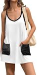 Fisoew Womens Tennis Dress Casual Athletic Sleeveless Summer Romper Dress with Built in Shorts B-White