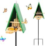 2024 New Butterfly House and Feeder for Outside, Wooden Butterfly House with Metal Stake for Garden, Natural Butterfly Habitat with Butterfly Puddler on The Floor or Hanging on Tree Wall