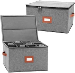 Daomaa Wine Glass Storage Box with Dividers, Stemware Storage Containers for Glassware or Crystal, China Storage Containers Hard Shell, Moving Supplies, Hard Top, Sides and Stackable (2 Pack, Grey)
