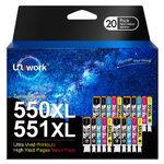 Uniwork 550XL 551XL Compatible Ink Cartridge Replacement for Canon PGI 550XL CLI 551XL Pixma iP7250 MG5650 MX925 iX6850 MG5550 MG5450 MG6650 MX920 MG5400 MG6450(PGBK Black Cyan Magenta Yellow,20-Pack)