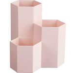 AhfuLife Creative Multifunction Hexagon Makeup Brush Vase Brush Pot Pen Holder Stationery Storage Pen Container Desk Decoration (Pink)