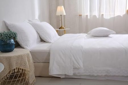 White Luxury Eyelet Lace Bed Flat Sheet Twin Size or Twin XL Size Shabby Chic Top Sheet 1 Piece