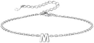 Silvora S925 Sterling Silver Initial Letter Bracelet,6+2 In Extender Letter Charm Bracelet Gifts for Women Girls