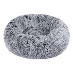 Vetasac Donut Dog Bed, Cat Calming Bed Anti-Anxiety Round Fluffy Faux Plush Soft Warming Cushion Sofa Beds for Small Medium Large Dogs Cats Washable JD003 (31 inch, Gradient Grey)