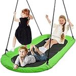 SereneLife Outdoor Spinner Saucer Tree Swing-Hanging Tree Oval Shaped Flying Saucer w/Rope Straps,Cushion Padded Metal Frame,Polyester Fabric Seat,for Kids & Adult-SereneLife SLSOVSWNG55GR (Green)