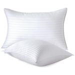 Oubonun Hotel Collection Striped Bed Pillows Queen Size Set of 2, Breathable Cooling Cotton Cover, Firm and Fluffy 3D Down Alternative Microfiber Filled for Side Back and Stomach Sleepers, 20"x30"