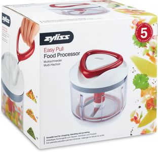 Zyliss Easy Pull Manual Food Processor, 750ml – Handheld Chopper, White/Red, Dishwasher Safe