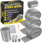 Wizcave Steel Wool Mice Control - 3 Pack Steel Wool 0000 & 1 Pack Wire Mesh with Wooden Stick & Gloves & Scissors, Mouse Hole Filler for House & Garden, Fine SteelWool for Polishing Chrome, Glass