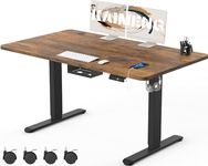 KAIMENG Electric Standing Desk 140x80cm with USB Charging Sit Stand Reminder Height Adjustable Desk, Stand Up Home Office Desk with 3 Memory Functions and Hook,Cable Management Tray,Rustic Brown