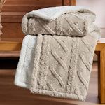 Bedsure Sherpa Throw Blanket for Couch Sofa - Fuzzy Soft Cozy Blanket for Bed, Fleece Thick Warm Blanket for All Seasons, Beige Fall Throw Blanket, 50x60 Inches