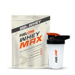 FUELONE Whey Max (Chocolate, 1kg / 2.2lbs) with Shaker (Black, 500ml) | Whey Protein Concentrate & Whey Protein Isolate | 27g Protein | Combo Pack