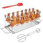 Skinartwork Chicken Legs Wing Grill Rack - Stainless Steel 14 Slots Metal Vertical Roaster Stand with Drip Pan for Smoker Grill or Oven, Collapsible Dishwasher Safe Non-Stick Barbecue Accessories