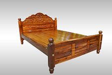 KPR Furniture Wooden Double cot (75 X 48 inch) bedsize Without Storage Teak Finish (Brown)