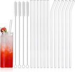 WUBAYI 16-Pack Glass Straws Eco-Friendly Reusable Drinking Clear with 4 Cleaning Brushes Suitable for Smoothies, Milkshakes, Tea, Juice - Dishwasher Safe(Set of 6 Straight & Curved)