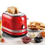 Ariete 0149R Moderna 2 Slice Toaster, Defrost, Heating & Cooking Function, Red, Stainless Steel