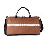 Gear 27L Essentials Faux-Leather Water Resistant Travel Duffle Bag/Gym Bag for Men/Women with Shoe Compartment (Tan), 25 Cm