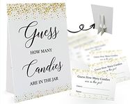 Candy Guessing Game Cards-1 Sign 8x11" and 50 Cards, Golden Dots Guess How Many Game Sign, for Boys Girls Birthday Party, Baby Shower, Party Games Activities and Decorations 19