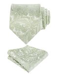 Alizeal Handmade Paisley Floral Tie with Pocket Square Set, Sage Green