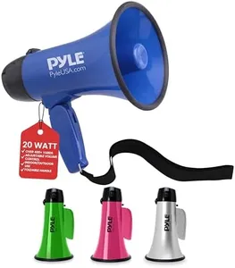 Pyle PMP21BL Portable Megaphone Speaker Siren Bullhorn - Compact and Battery Operated with 20 Watt Power, Microphone, 2 Modes, PA Sound and Foldable Handle for Cheerleading and Police Use, Blue