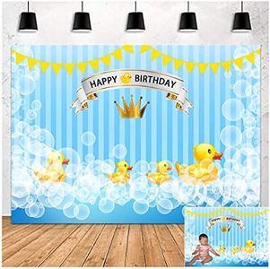 Blue Bubble Cute Little Yellow Duck Happy Birthday Theme Photography Backdrops Children Boys or Girl Baby 1st Birthday Photo Backgrounds Newborn Baby Shower Party Decor Supplies Prop 5x3ft Vinyl