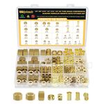 Siptenk 255PCS Brass Compression Sleeves Ferrules Inserts Nuts Fittings for Tube OD 1/2" 3/8" 5/16" 1/4" 3/16" 1/8", 6 Sizes Hose Compression Fitting Brass Ferrule Kit