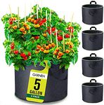 Garnen 5 Gallon Garden Grow Bags (5 Packs), Vegetable/Flower/Plant Growing Bags, Heavy Duty Thickened Nonwoven Fabric Pots Planter with Reinforced Handles for Outdoor and Indoor Planting