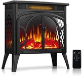 Rintuf Electric Fireplace Heater, 1500W Infrared Fireplace Stove w/ 3D Realistic Flame, 5100BTU Freestanding Electric Stove Heater with Remote Control, 8H Timing, Ideal for Indoor Home Use