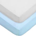 American Baby Company 2 Pack Fitted Crib Sheets 28" x 52", Soft Breathable Neutral 100% Cotton Jersey Sheet, Blue and White, for Boys and Girls, Fits Crib and Toddler Bed mattresses