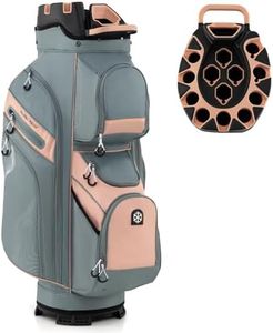 Goplus Lightweight Golf Cart Bag, Molded Lock Top Golf Club Bag w/14-Way Full Length Organizer Dividers, 111 Pockets, Cooler Bag, Straps, Umbrella Holder & Rain Hood for Men Women (Grey+Pink)