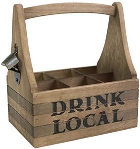 Stonebriar Drink Local Beer Caddy with Handle and Metal Bottle Opener, Large, Brown