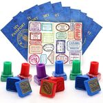Bottles N Bags 36 Passport Stampers Bundle Pack for Kids, Party Favors -24 Passport Stampers and 12 Passport Books + Stickers, Game Prizes Educational And Learning Activities