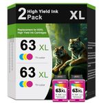 Ubinki 63XL Color Ink Cartridge 2-Pack Replacement for HP Ink 63 HP63 XL HP63xl Color to OfficeJet 3830 4650 4655 5200 5255 5258 Envy 4520 4512 4516 DeskJet 1112 1110 3630 3632 3634 2130 2132 Printer