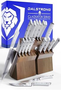 DALSTRONG Knife Set Block - 18-Pc Colossal Knife Set - Gladiator Series - German HC Steel - Acacia Wood Stand - White ABS Handles - NSF Certified