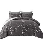 WONGS BEDDING 7 Pieces Bed in a Bag King, Floral Reversible Comforter Set Flower Plum Bedding Set King Size（1 Comforter,2 Pillowcase,2 Pillow Shams,1 Flat Sheet,1 Fitted Sheet）