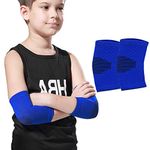 Kids Compression Elbow Brace Support - Luwint Knit Arm Sleeves for Tennis Basketball Weightlifting Biking Arthritic, 1 Pair (Blue)