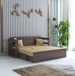 Ganpati Arts Solid Sheesham Wood 3-Person Sofa Italian Sofa Cum Bed With Storage And Side Pockets For Living Room Wooden Sofa Bed For Home - Walnut Finish 1 Year Warranty