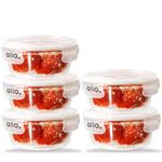 Allo Food Safe Borosilicate Glass Containers with Lids, 450°C Oven Microwave Safe Containers, High Borosilicate Meal Prep Borosilicate Glass Food Storage Containers for Kitchen, 400ml x 5, Round