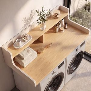 OMCHOM Washer and Dryer Countertop with Shelf, Wood Desk Organizer, Sturdy Thick Board Double Layer Desktop Rack, 8.7''Extra Tall Bottom Storage Space for Office, Home, Study Room, Classroom